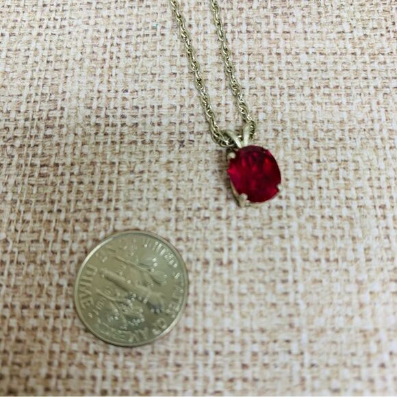 Sterling Silver Red Crystal July Birthstone Necklace - Picture 2 of 3
